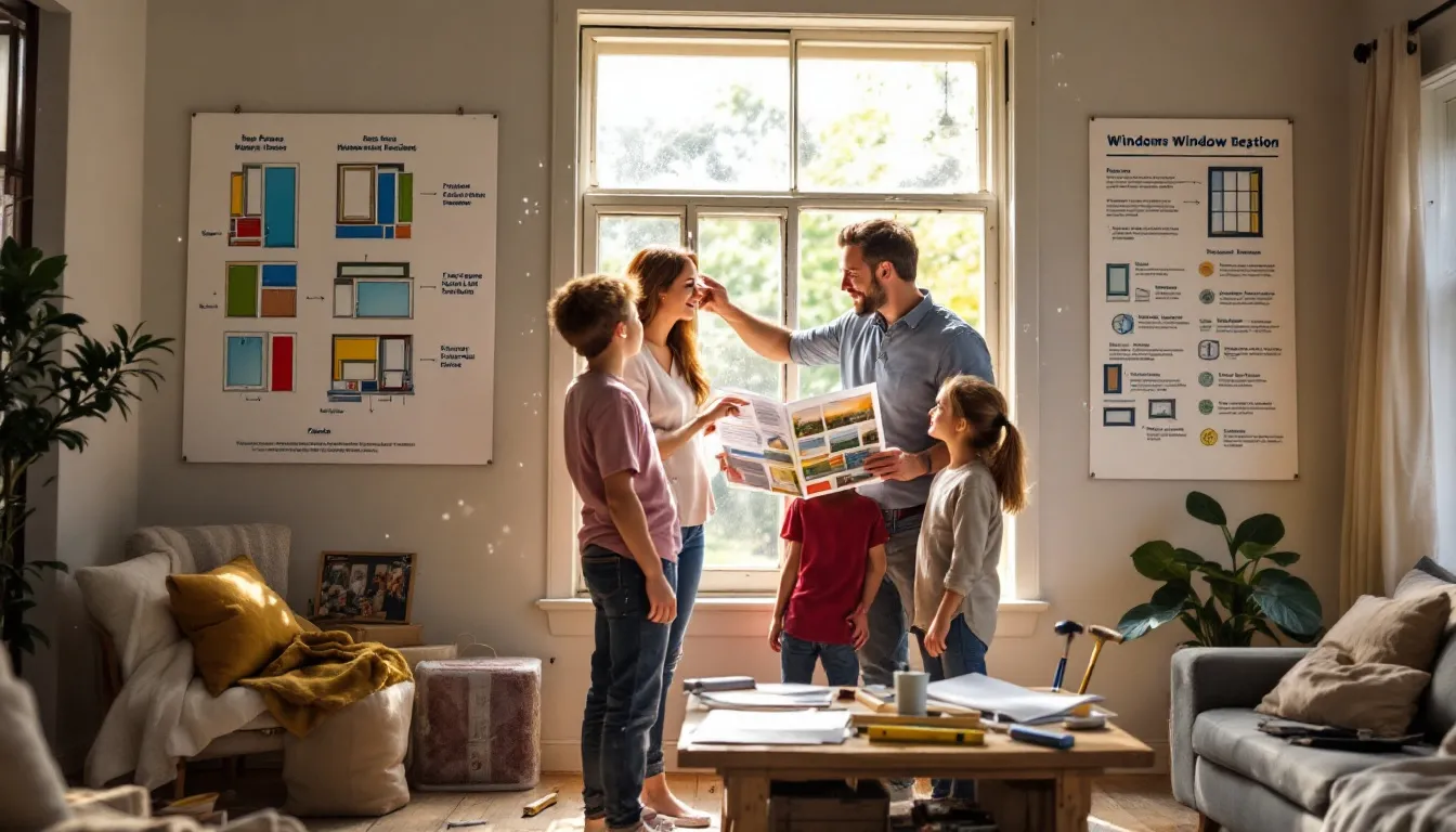 A family reviewing options for their window replacement project.